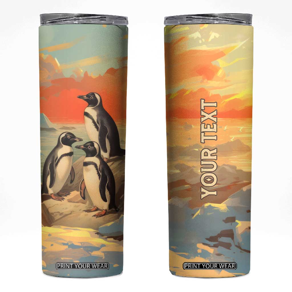 Personalized Antique Penguins Skinny Tumbler with Vintage Style Illustration TS04 Multicolor Print Your Wear