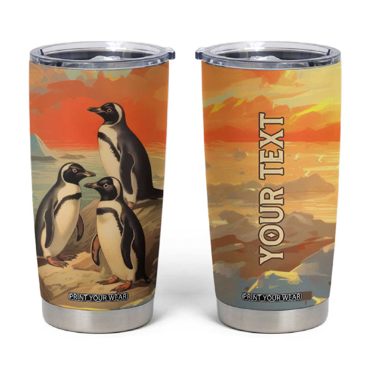 Personalized Antique Penguins Tumbler Cup with Vintage Style Illustration TS04 Multicolor Print Your Wear