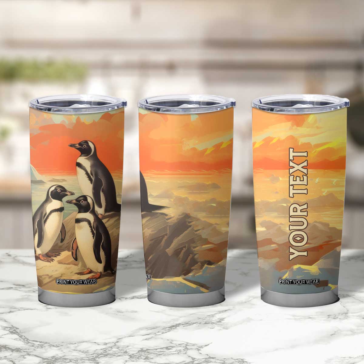 Personalized Antique Penguins Tumbler Cup with Vintage Style Illustration TS04 Print Your Wear