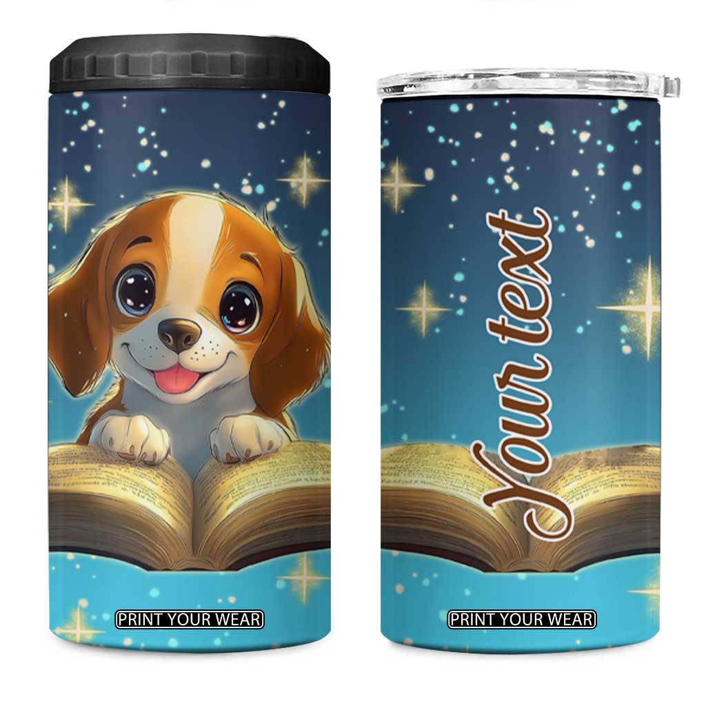 Personalized Beagle Reading Books 4 in 1 Can Cooler Tumbler Cute Pet Illustration TS04 One Size: 16 oz Multicolor Print Your Wear