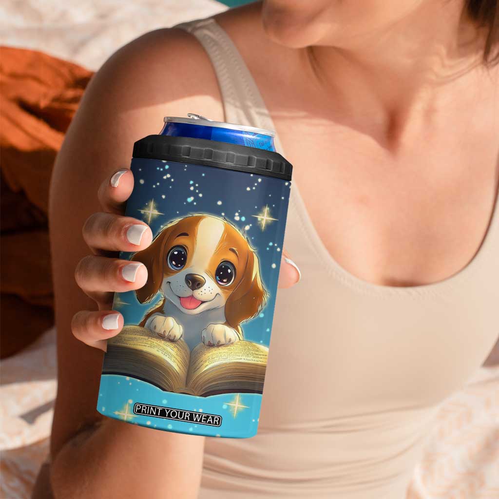 Personalized Beagle Reading Books 4 in 1 Can Cooler Tumbler Cute Pet Illustration TS04 Print Your Wear