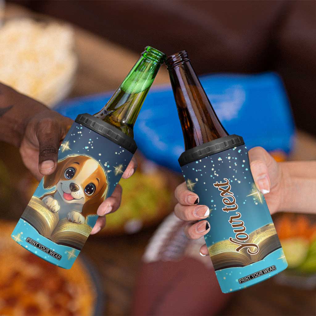 Personalized Beagle Reading Books 4 in 1 Can Cooler Tumbler Cute Pet Illustration TS04 Print Your Wear