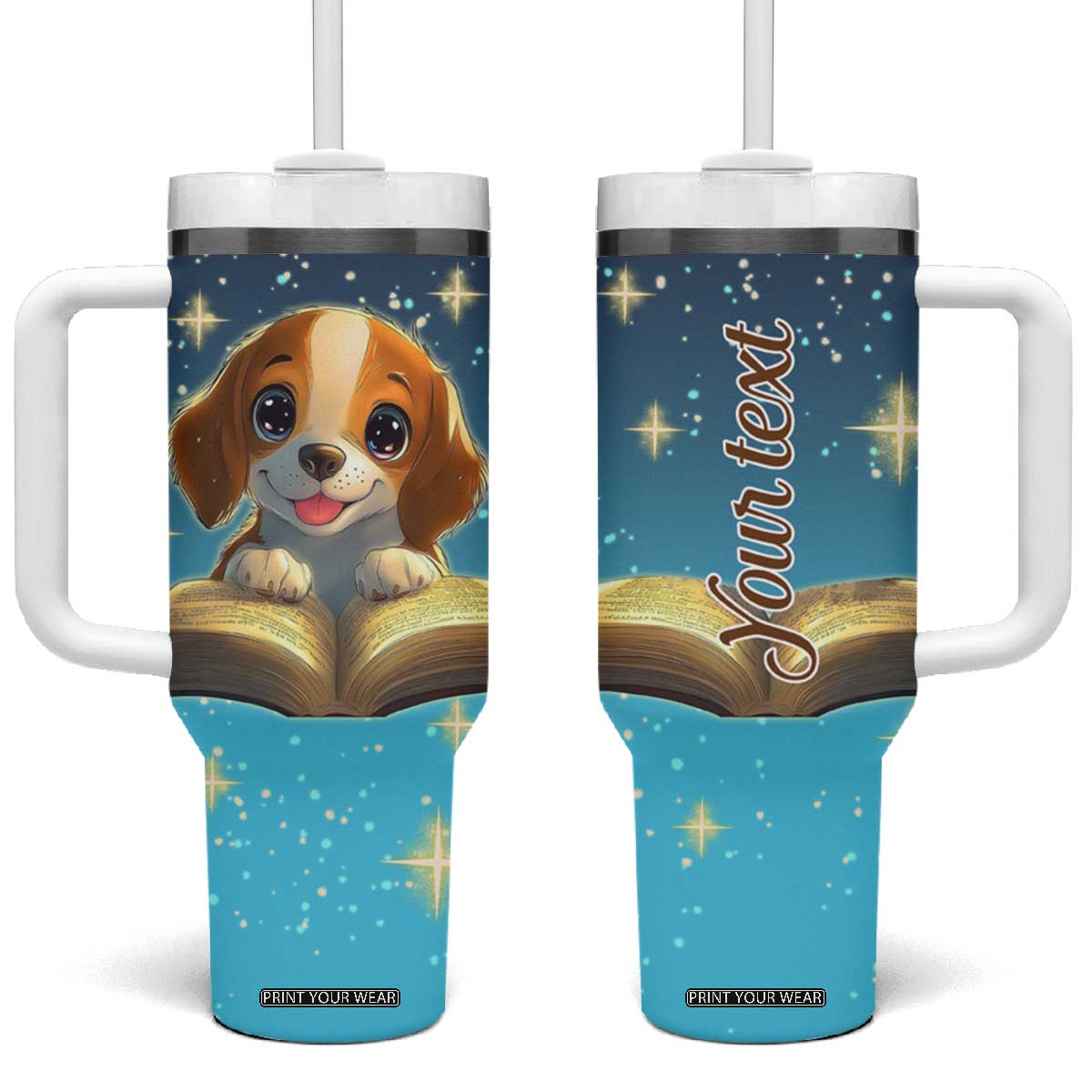 Personalized Beagle Reading Books Tumbler With Handle Cute Pet Illustration TS04 One Size: 40 oz Multicolor Print Your Wear