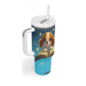 Personalized Beagle Reading Books Tumbler With Handle Cute Pet Illustration TS04 Print Your Wear
