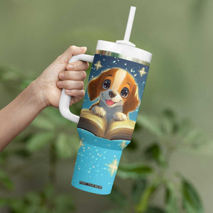 Personalized Beagle Reading Books Tumbler With Handle Cute Pet Illustration TS04 Print Your Wear