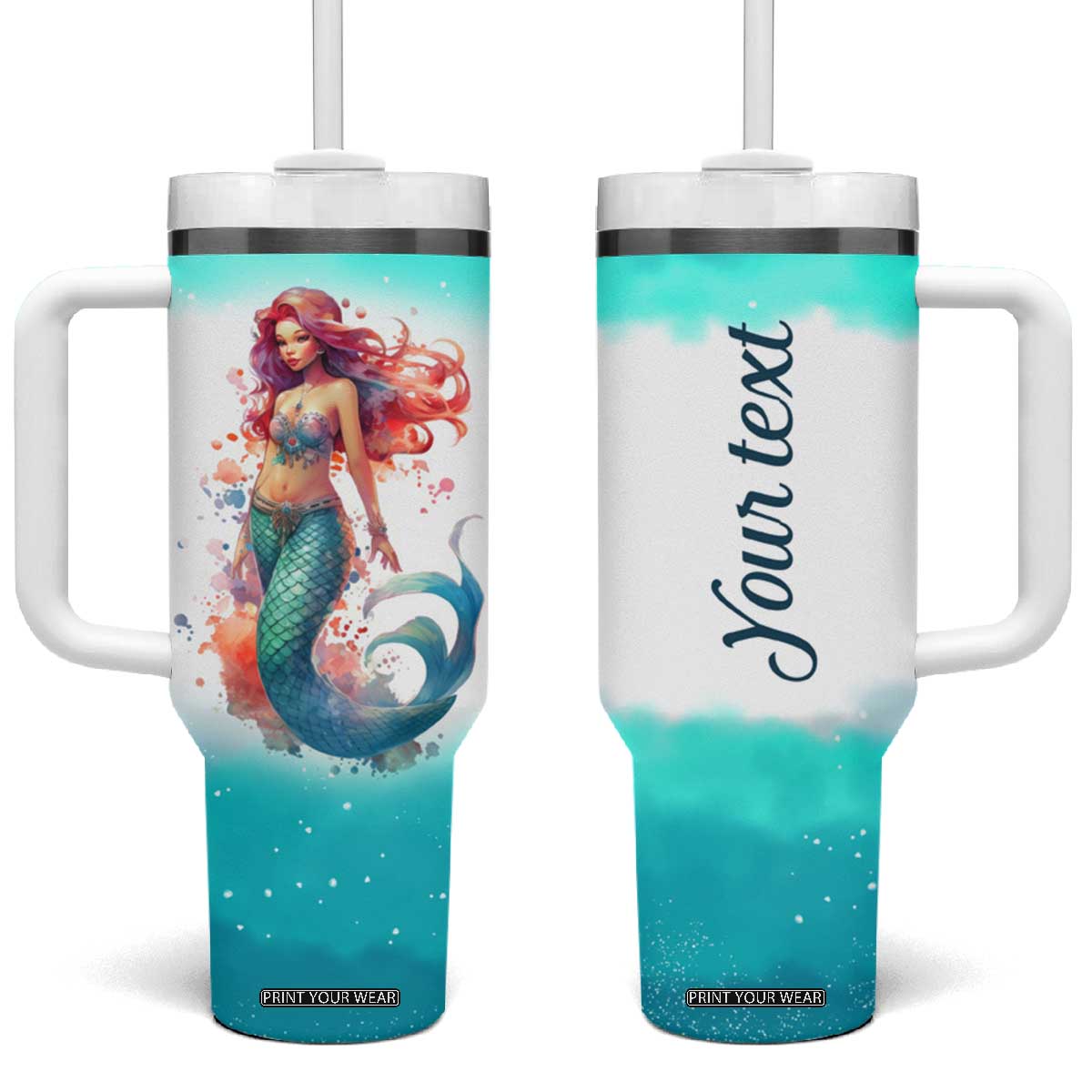 Personalized Beautiful Mermaid Tumbler With Handle with Elegant Underwater Theme TS04 One Size: 40 oz Multicolor Print Your Wear