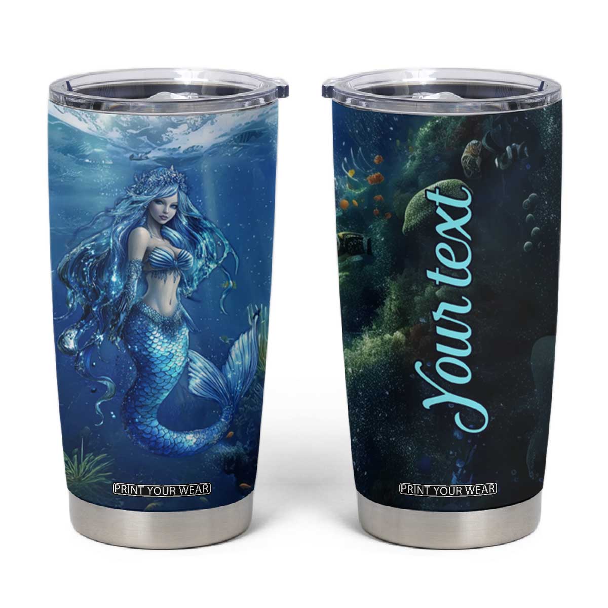 Personalized Blue Mermaid Tumbler Cup with Oceanic Fantasy Design TS04 Multicolor Print Your Wear