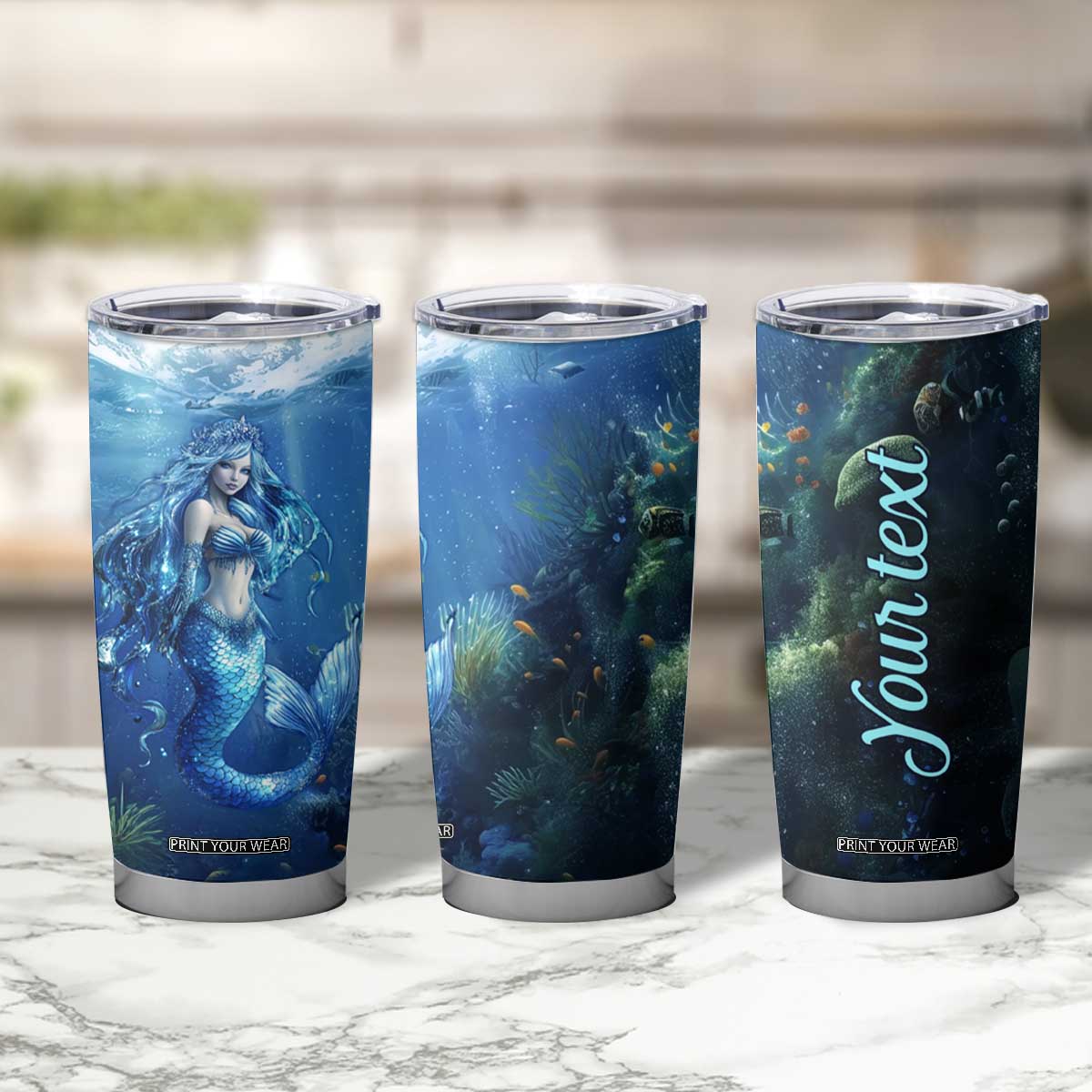 Personalized Blue Mermaid Tumbler Cup with Oceanic Fantasy Design TS04 Print Your Wear