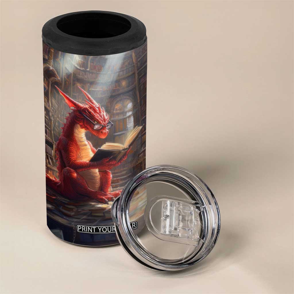 Personalized Book 4 in 1 Can Cooler Tumbler Quote In A World Of Bookworms Be A Book Dragon TS04 Print Your Wear