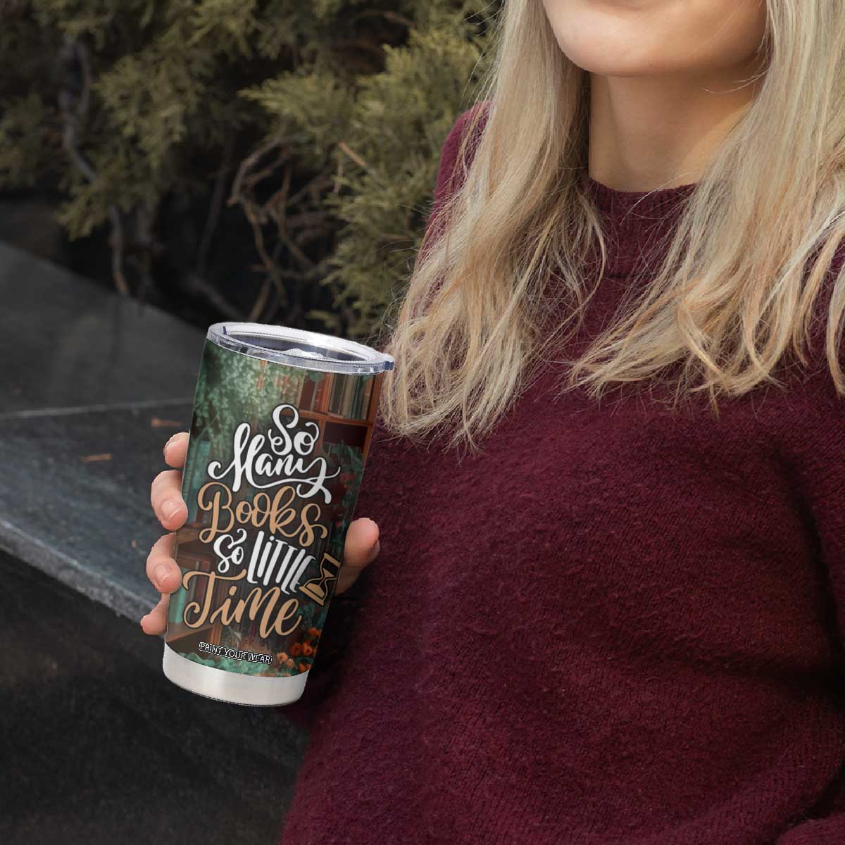 Personalized Book Tumbler Cup Quote So Many Books So Little Time Design TS04 Print Your Wear