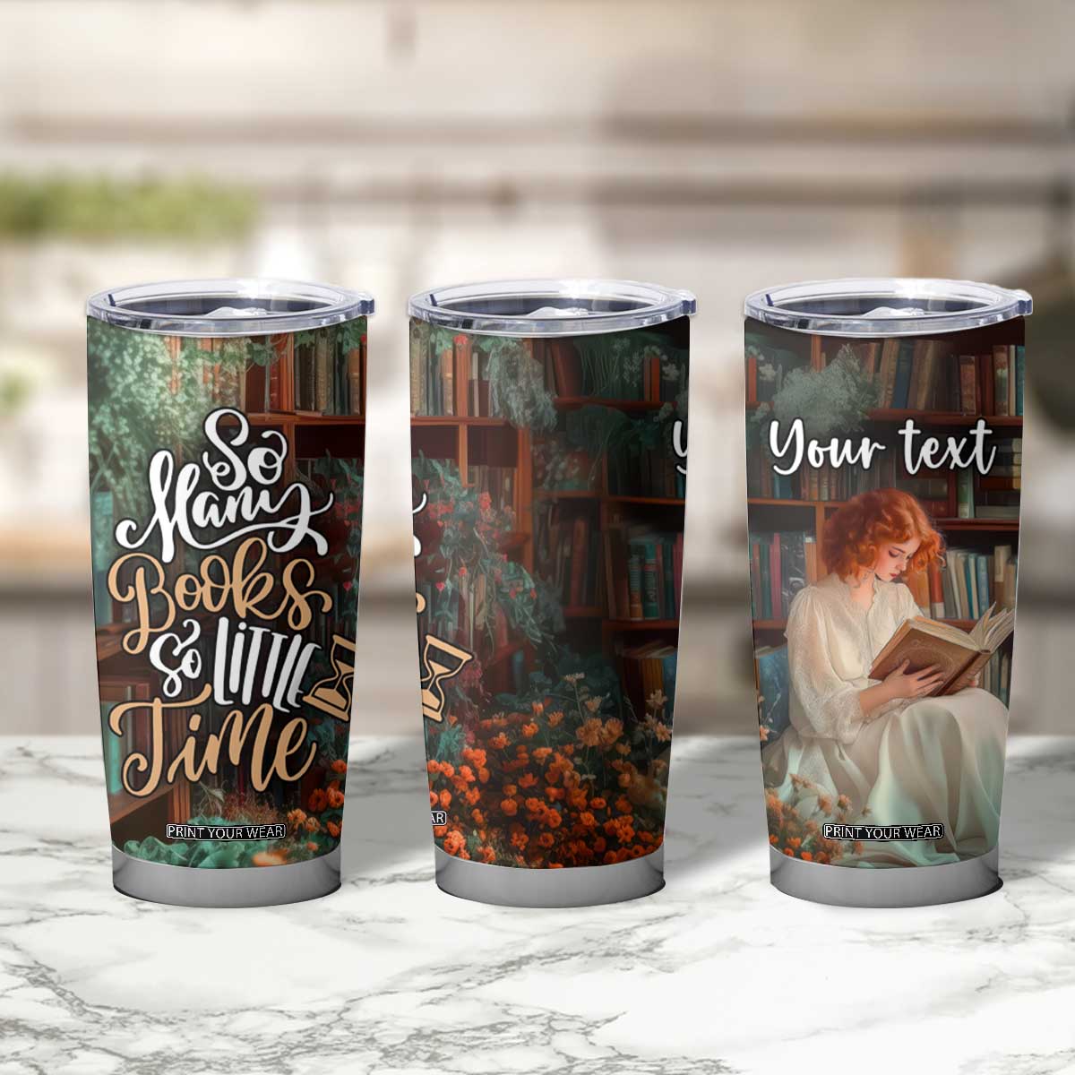 Personalized Book Tumbler Cup Quote So Many Books So Little Time Design TS04 Print Your Wear