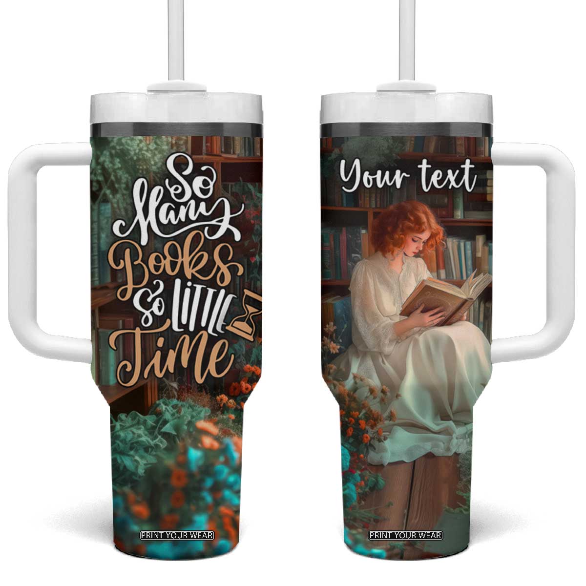 Personalized Book Tumbler With Handle Quote So Many Books So Little Time Design TS04 One Size: 40 oz Multicolor Print Your Wear