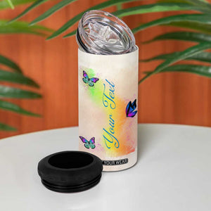 Personalized Butterfly 4 in 1 Can Cooler Tumbler with Faith Theme and Uplifting Quote TS04 Print Your Wear