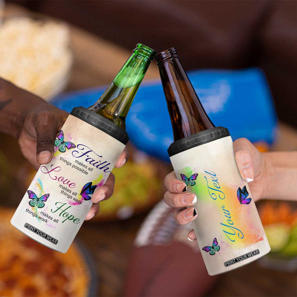 Personalized Butterfly 4 in 1 Can Cooler Tumbler with Faith Theme and Uplifting Quote TS04 Print Your Wear