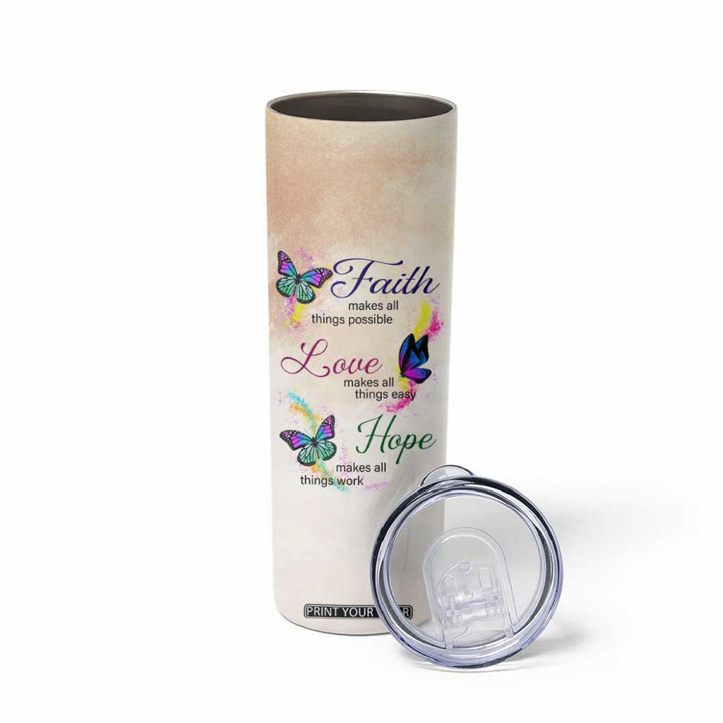 Personalized Butterfly Skinny Tumbler with Faith Theme and Uplifting Quote TS04 Print Your Wear