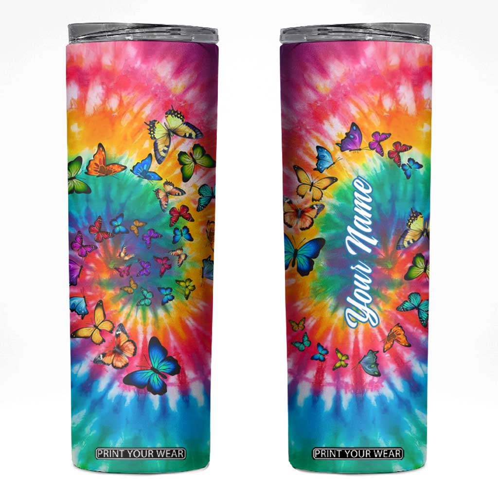 Personalized Butterfly Skinny Tumbler with Hippie Tie Dye Inspired Art TS04 Multicolor Print Your Wear