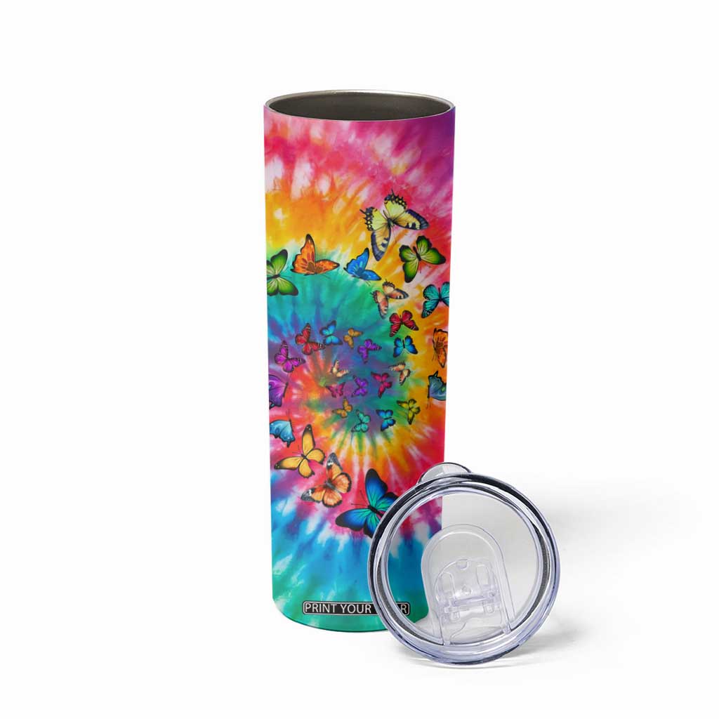 Personalized Butterfly Skinny Tumbler with Hippie Tie Dye Inspired Art TS04 Print Your Wear