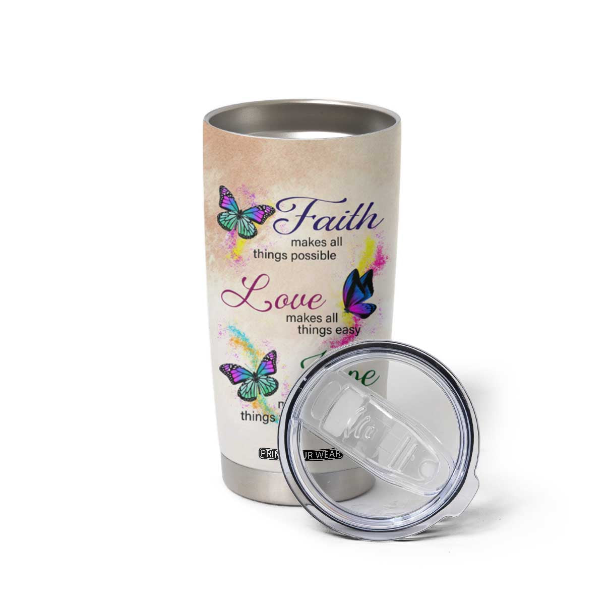 Personalized Butterfly Tumbler Cup with Faith Theme and Uplifting Quote TS04 Print Your Wear