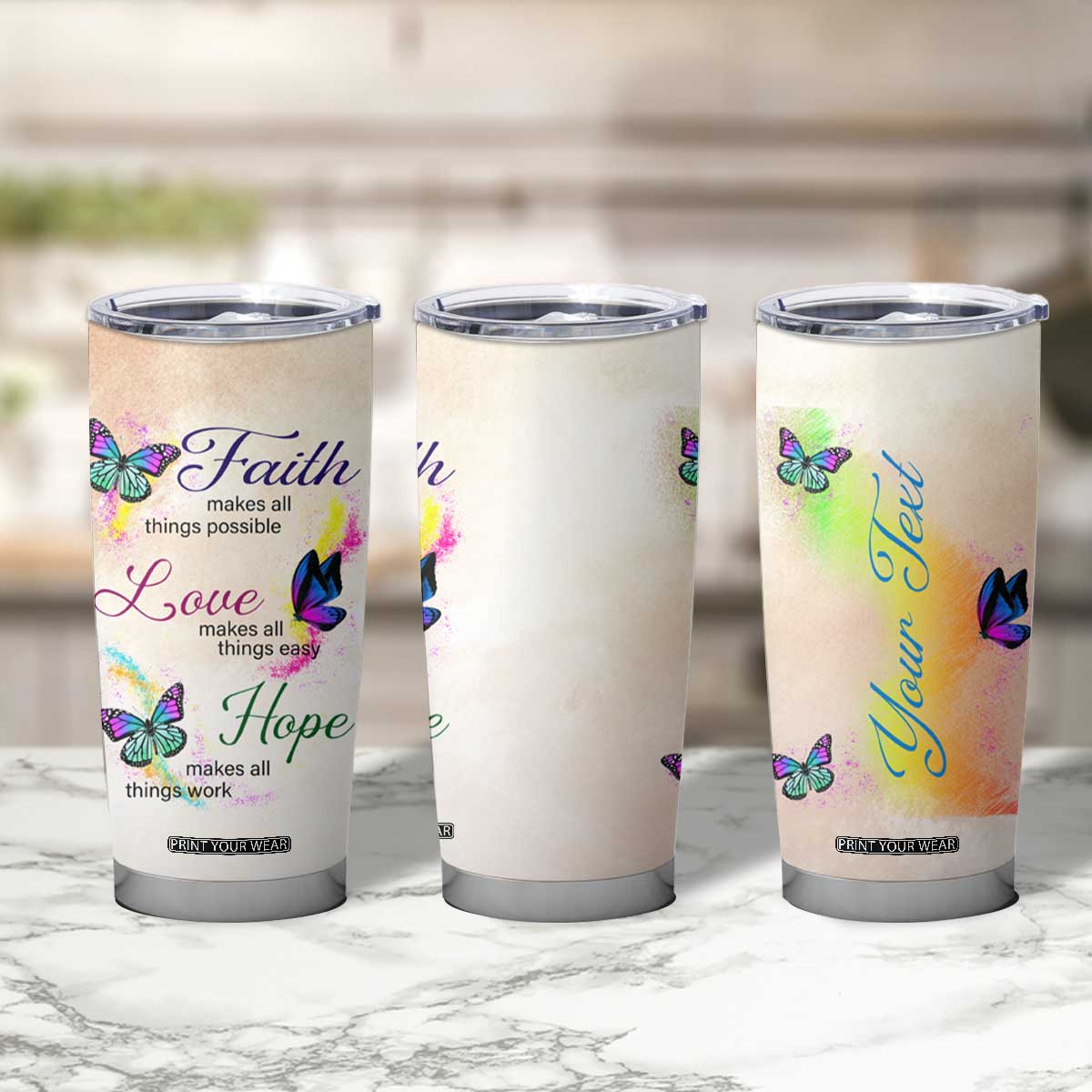 Personalized Butterfly Tumbler Cup with Faith Theme and Uplifting Quote TS04 Print Your Wear