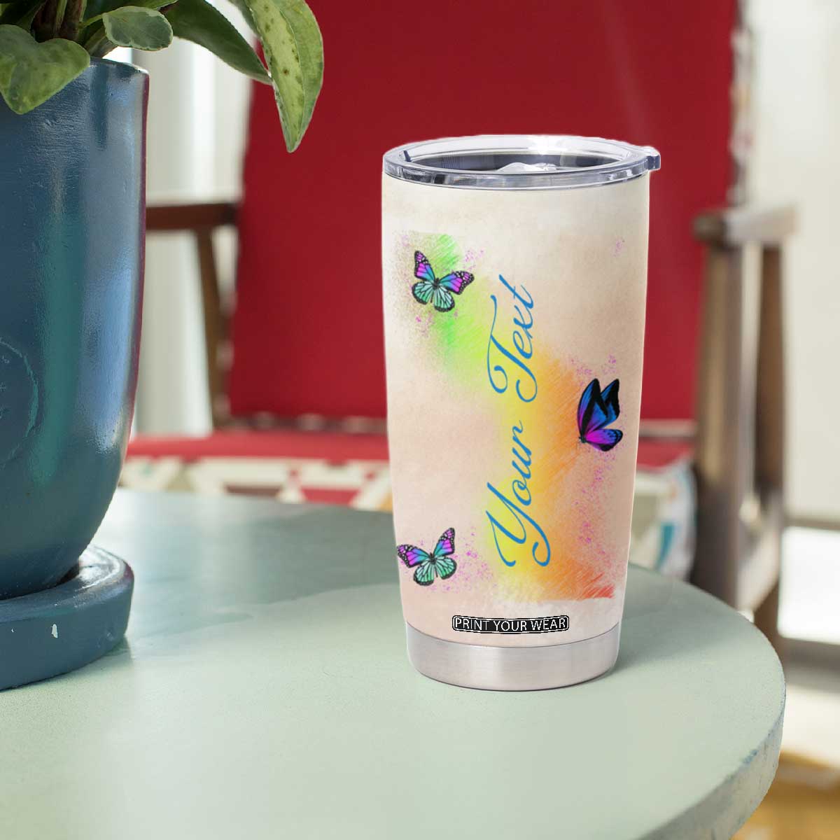 Personalized Butterfly Tumbler Cup with Faith Theme and Uplifting Quote TS04 Print Your Wear