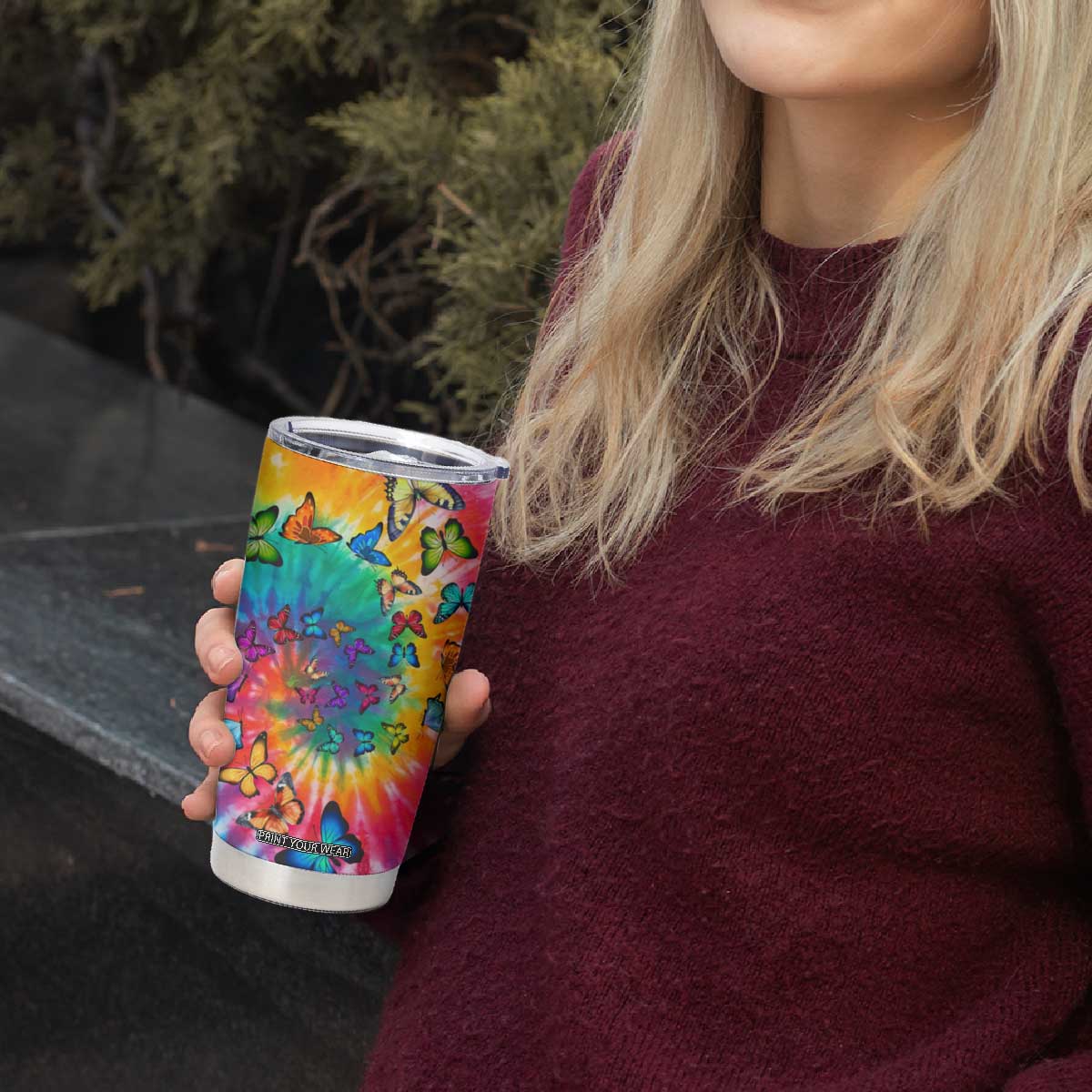 Personalized Butterfly Tumbler Cup with Hippie Tie Dye Inspired Art TS04 Print Your Wear