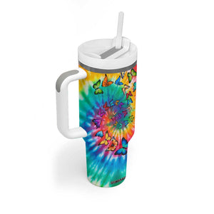 Personalized Butterfly Tumbler With Handle with Hippie Tie Dye Inspired Art TS04 Print Your Wear