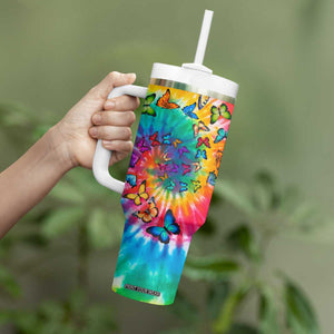Personalized Butterfly Tumbler With Handle with Hippie Tie Dye Inspired Art TS04 Print Your Wear