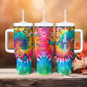 Personalized Butterfly Tumbler With Handle with Hippie Tie Dye Inspired Art TS04 Print Your Wear