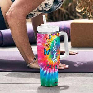 Personalized Butterfly Tumbler With Handle with Hippie Tie Dye Inspired Art TS04 Print Your Wear