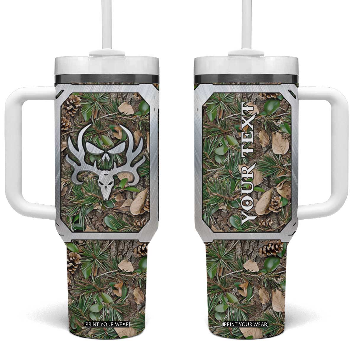 Personalized Camouflage Deer Skull Tumbler With Handle with Hunting Style Design TS04 One Size: 40 oz Multicolor Print Your Wear