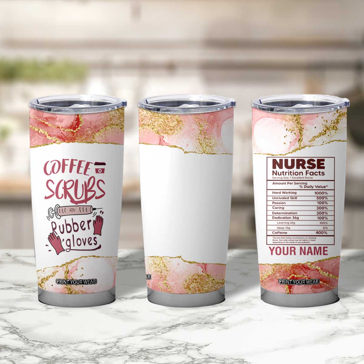 Personalized Coffee Tumbler Cup Scrubs Rubber Gloves Nurse Quote Design TS04 Print Your Wear