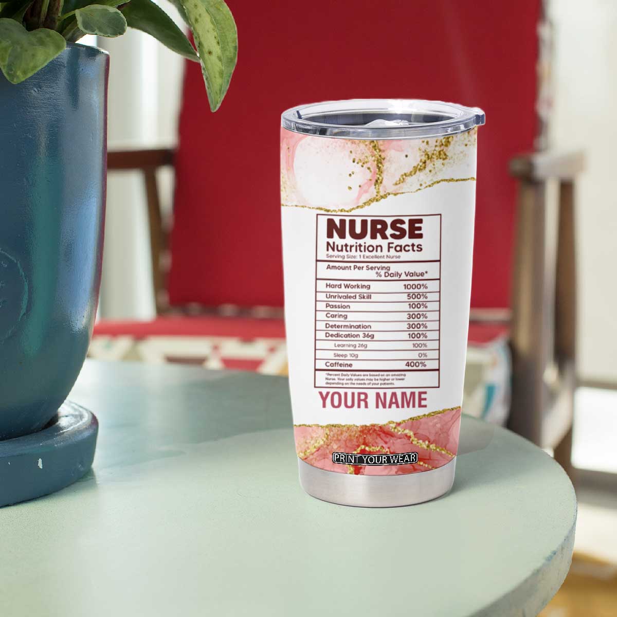 Personalized Coffee Tumbler Cup Scrubs Rubber Gloves Nurse Quote Design TS04 Print Your Wear