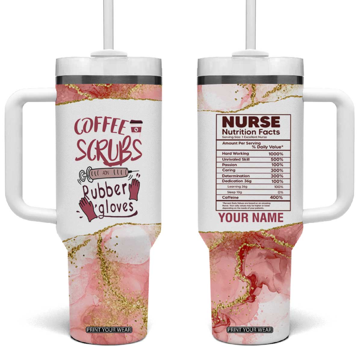 Personalized Coffee Tumbler With Handle Scrubs Rubber Gloves Nurse Quote Design TS04 One Size: 40 oz Multicolor Print Your Wear
