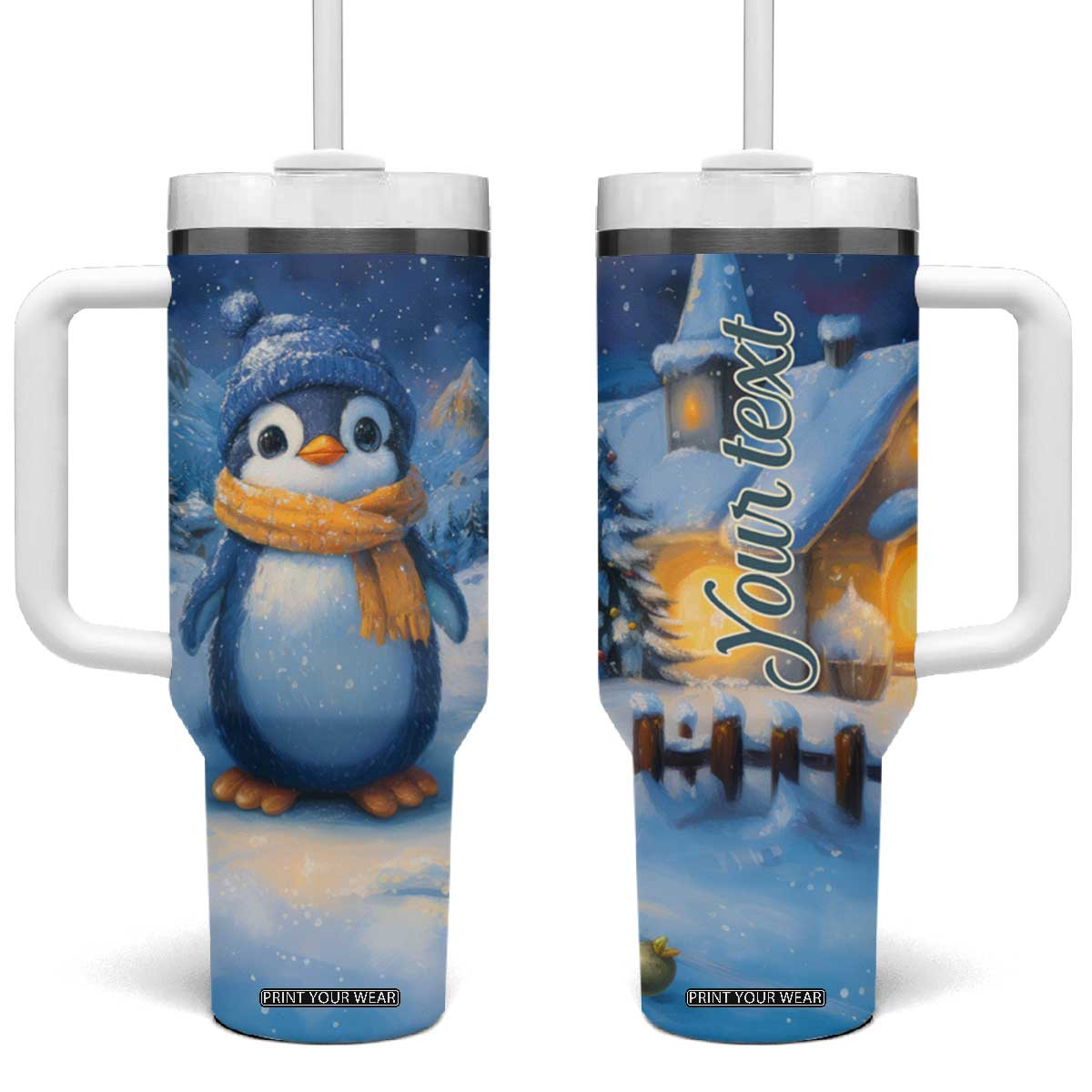 Personalized Cold Penguin Tumbler With Handle with Winter Expression Design TS04 One Size: 40 oz Multicolor Print Your Wear