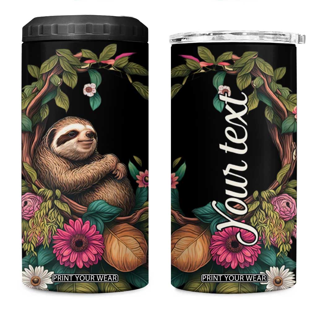 Personalized Colorful Floral Sloth 4 in 1 Can Cooler Tumbler with Artistic Design TS04 One Size: 16 oz Black Print Your Wear