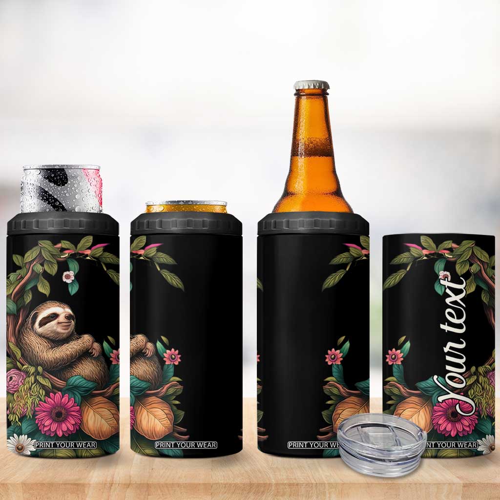 Personalized Colorful Floral Sloth 4 in 1 Can Cooler Tumbler with Artistic Design TS04 Print Your Wear