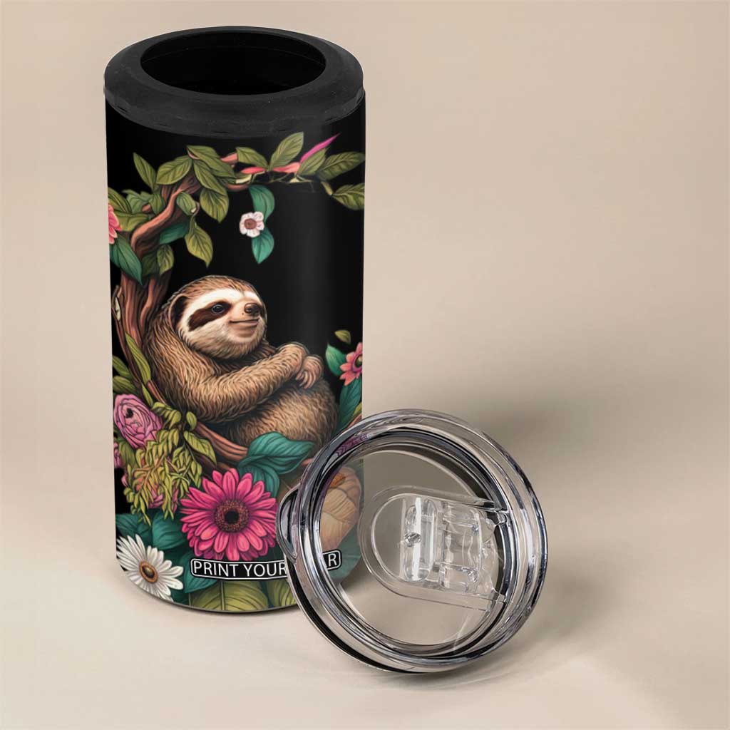 Personalized Colorful Floral Sloth 4 in 1 Can Cooler Tumbler with Artistic Design TS04 Print Your Wear