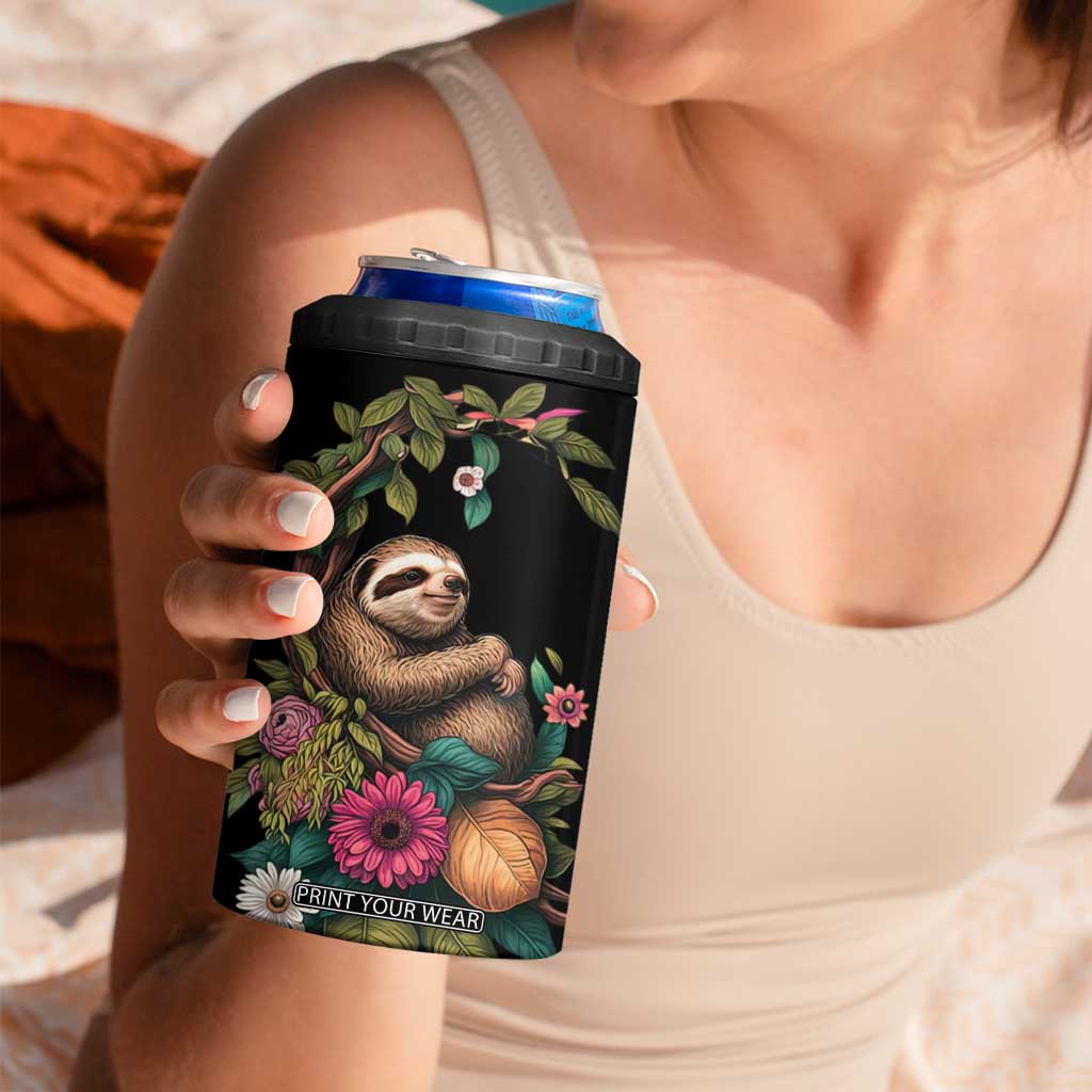 Personalized Colorful Floral Sloth 4 in 1 Can Cooler Tumbler with Artistic Design TS04 Print Your Wear