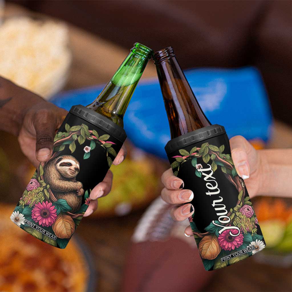 Personalized Colorful Floral Sloth 4 in 1 Can Cooler Tumbler with Artistic Design TS04 Print Your Wear