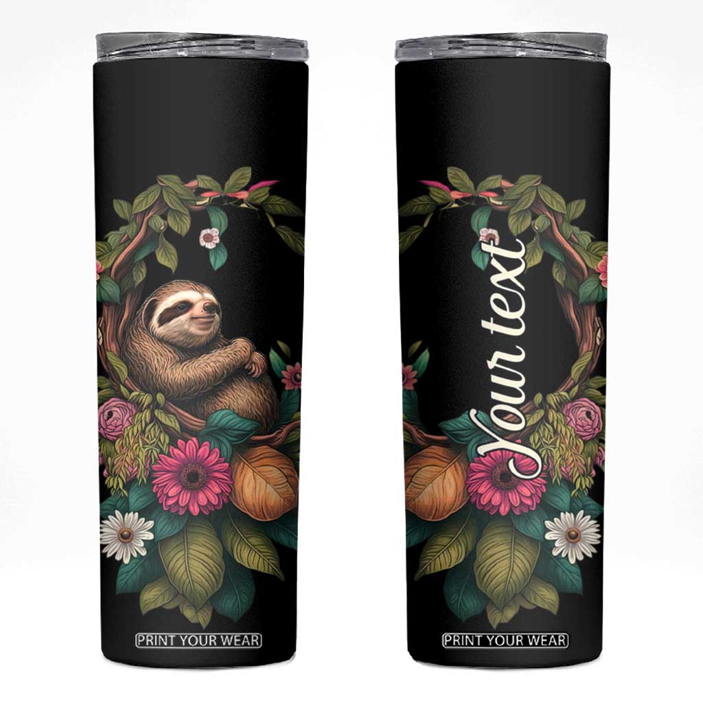 Personalized Colorful Floral Sloth Skinny Tumbler with Artistic Design TS04 Black Print Your Wear