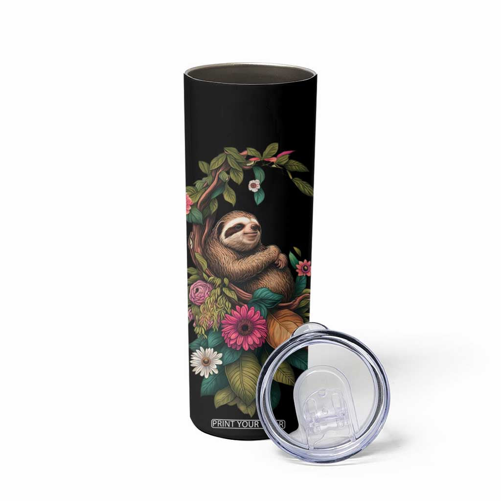 Personalized Colorful Floral Sloth Skinny Tumbler with Artistic Design TS04 Print Your Wear