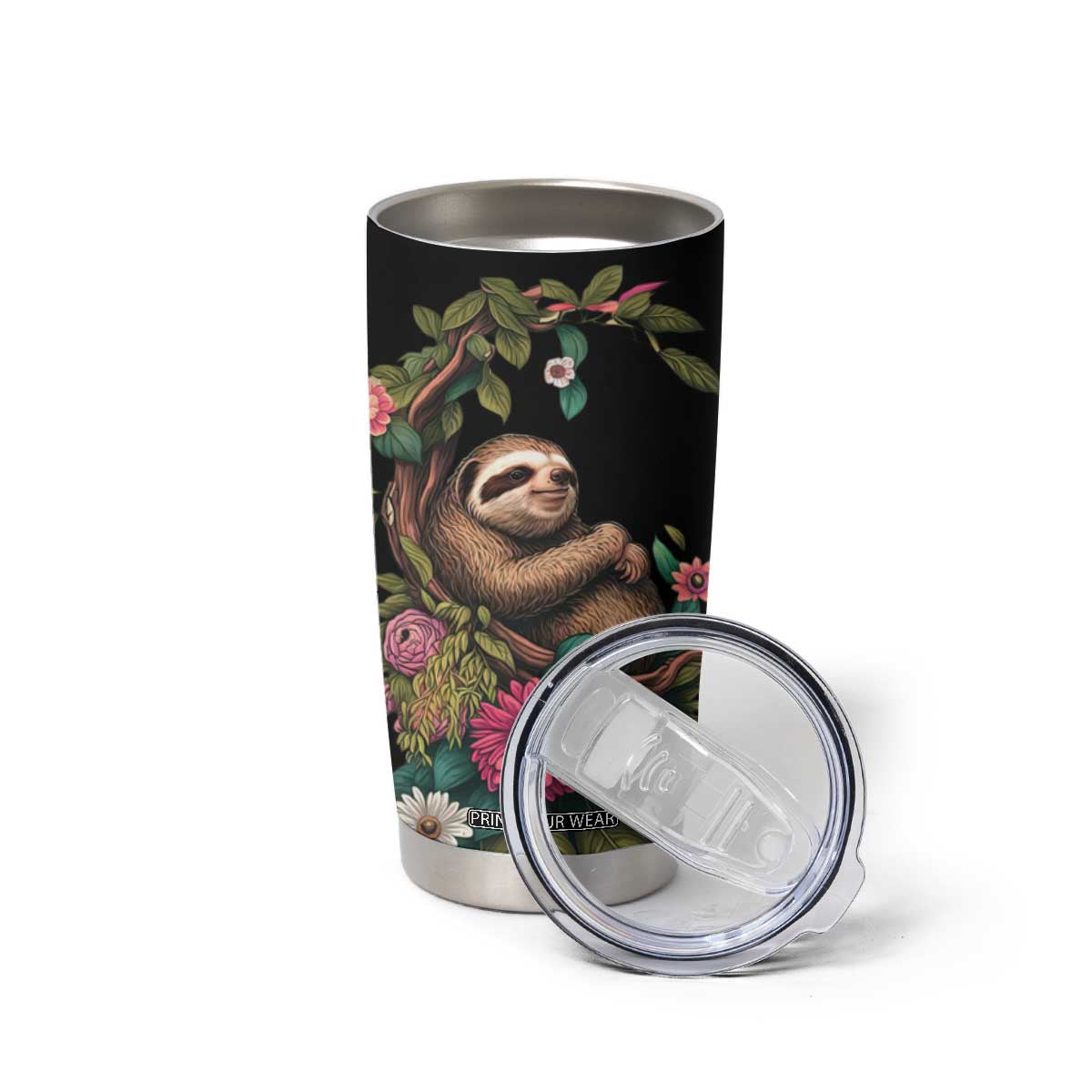 Personalized Colorful Floral Sloth Tumbler Cup with Artistic Design TS04 Print Your Wear