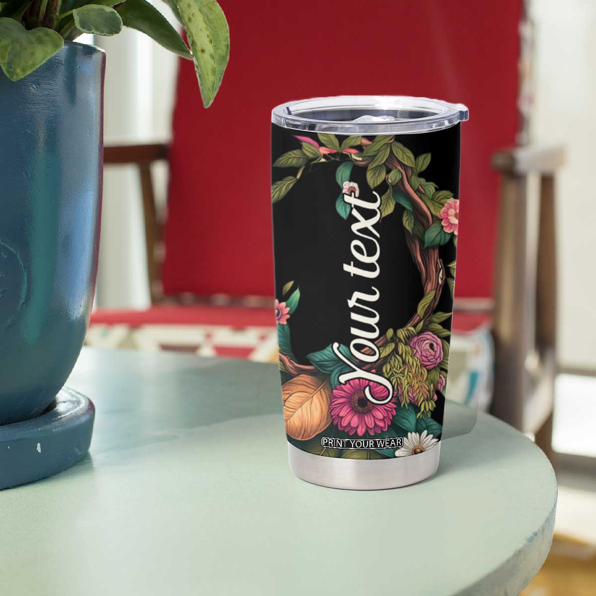 Personalized Colorful Floral Sloth Tumbler Cup with Artistic Design TS04 Print Your Wear