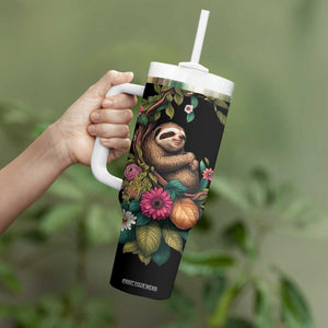 Personalized Colorful Floral Sloth Tumbler With Handle with Artistic Design TS04 Print Your Wear