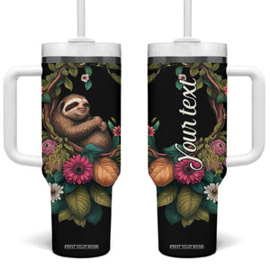 Personalized Colorful Floral Sloth Tumbler With Handle with Artistic Design TS04 One Size: 40 oz Black Print Your Wear