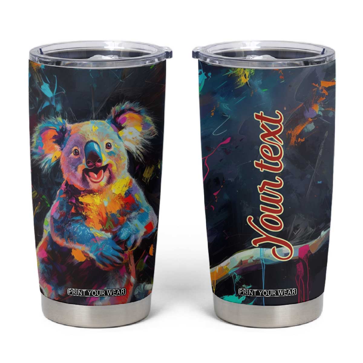 Personalized Colorful Koala Tumbler Cup with Vibrant Artistic Theme TS04 Multicolor Print Your Wear
