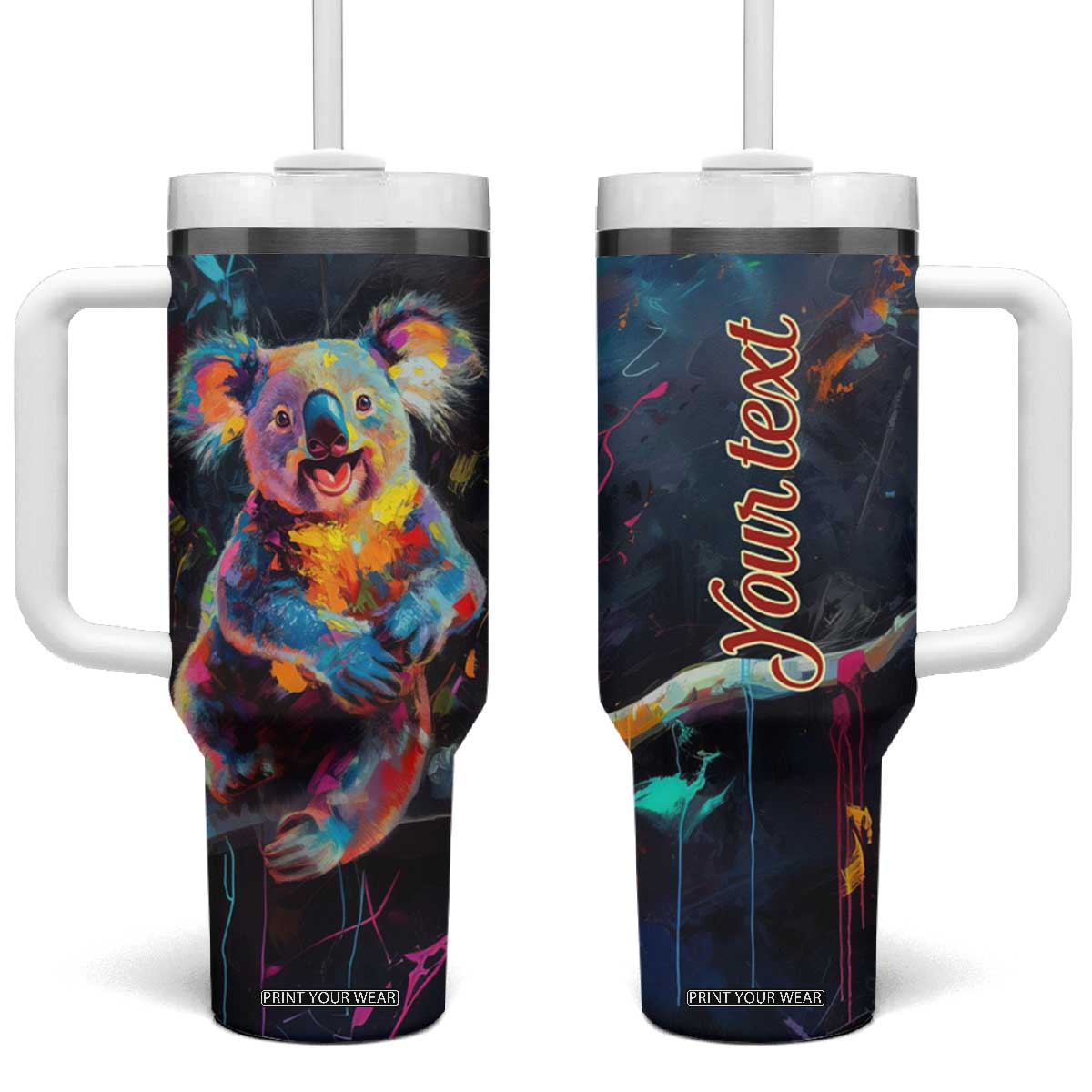 Personalized Colorful Koala Tumbler With Handle with Vibrant Artistic Theme TS04 One Size: 40 oz Multicolor Print Your Wear