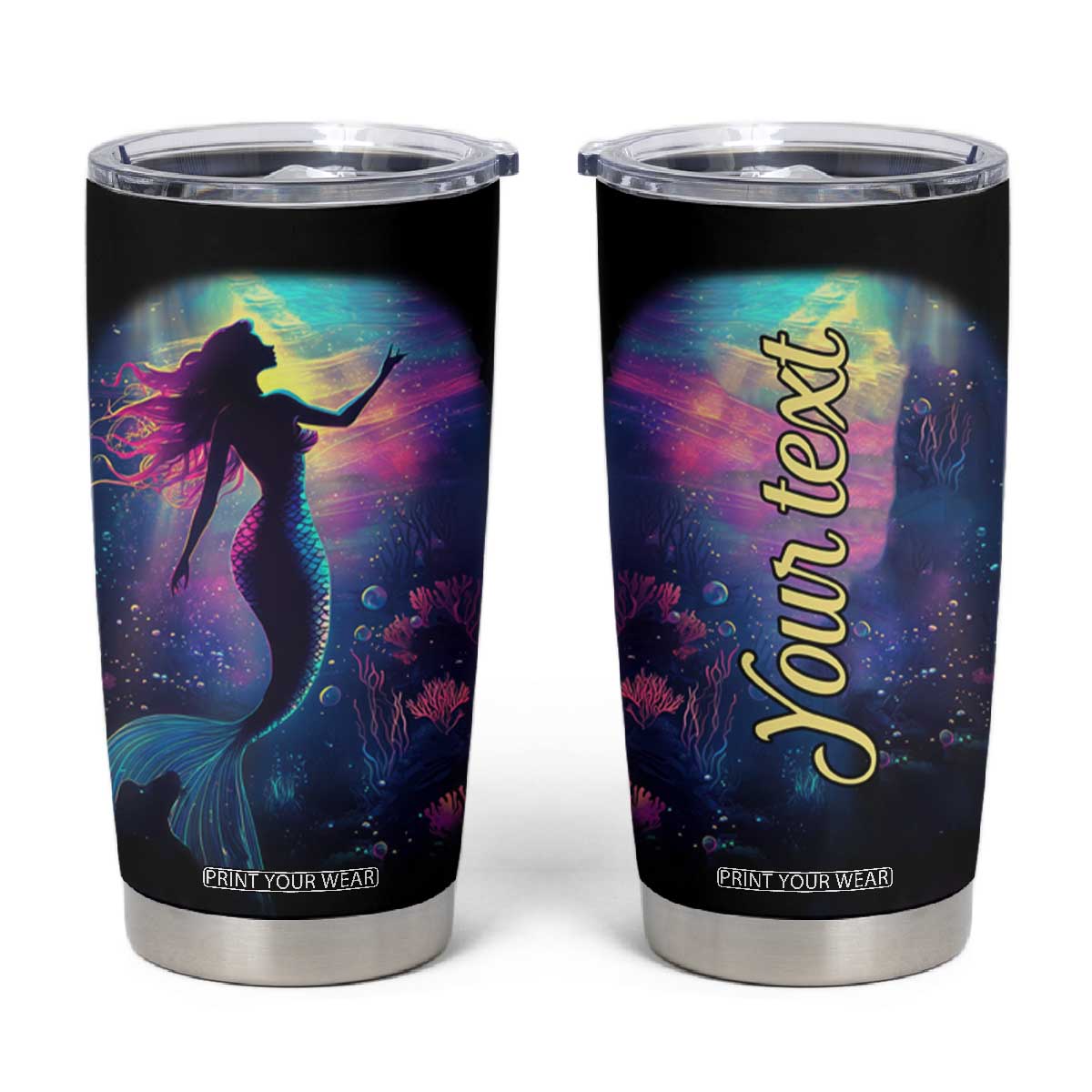 Personalized Colorful Mermaid Tumbler Cup with Vibrant Art Style TS04 Multicolor Print Your Wear