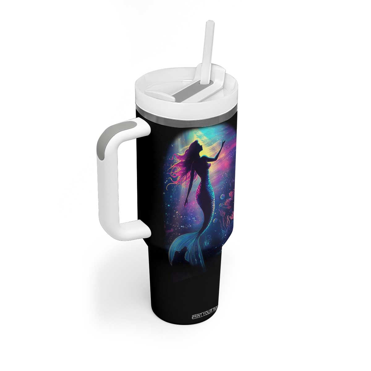 Personalized Colorful Mermaid Tumbler With Handle with Vibrant Art Style TS04 Print Your Wear