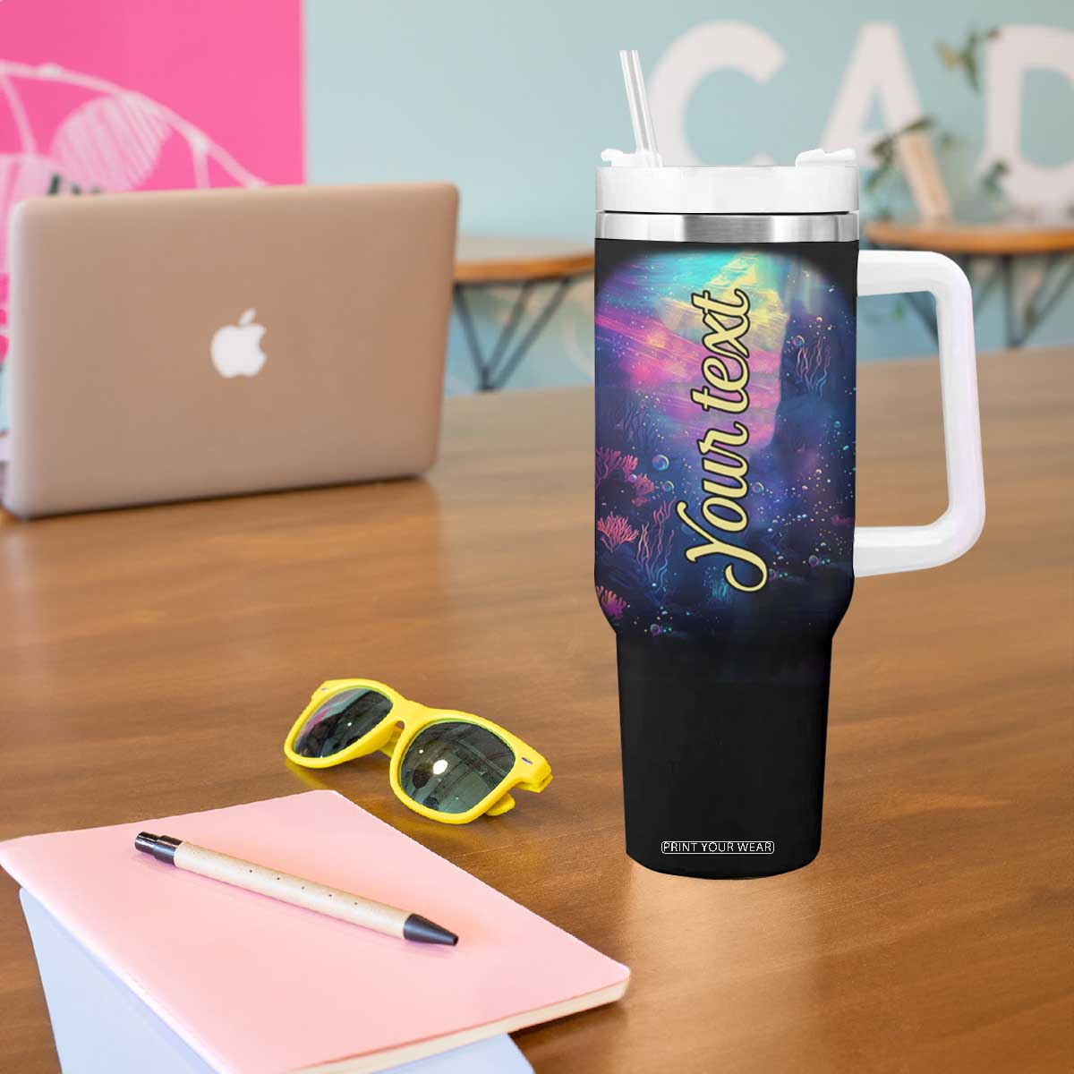 Personalized Colorful Mermaid Tumbler With Handle with Vibrant Art Style TS04 Print Your Wear